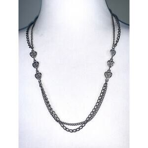 Vintage Silver-Plated Park Lane Double Strand Filigree Heart Necklace